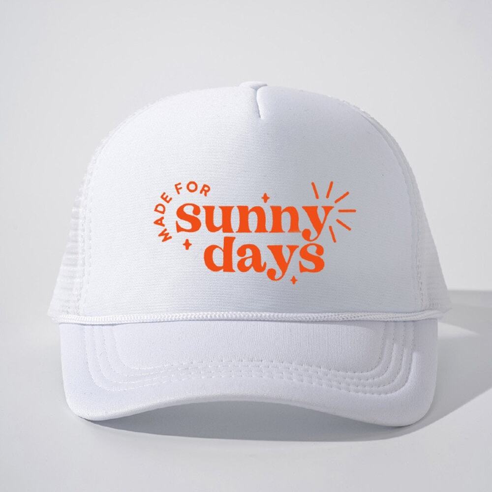 Made for Sunny Days White Retro Summer Snapback Mesh Trucker Hat NWOT